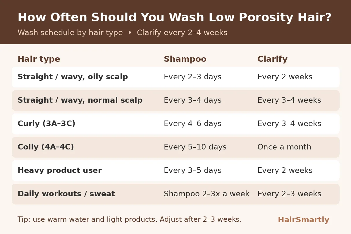 How often should you wash low porosity hair - wash schedule by hair type